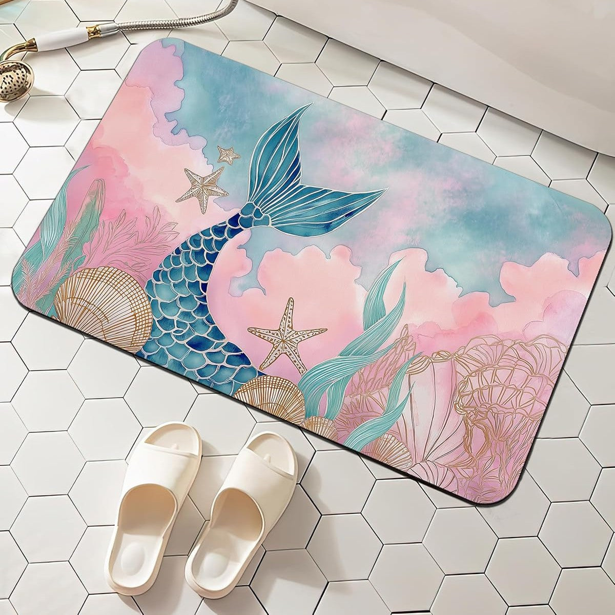 Checkerboard Bath Mat with Daisy Print and Non-Slip Backing | Hard-Wearing Surface, Easy to Wipe Clean | 11 Designs