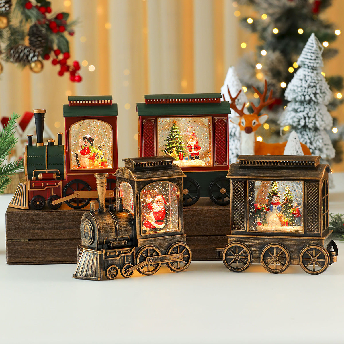 Christmas Figurines LED Lighted Holiday Train Decoration