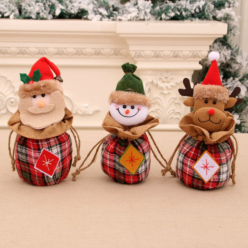 Plush Teddy Bear Christmas Gift Bag with Knit Hat and Scarf | Soft Holiday Treat Sack | Festive Tabletop Decorations