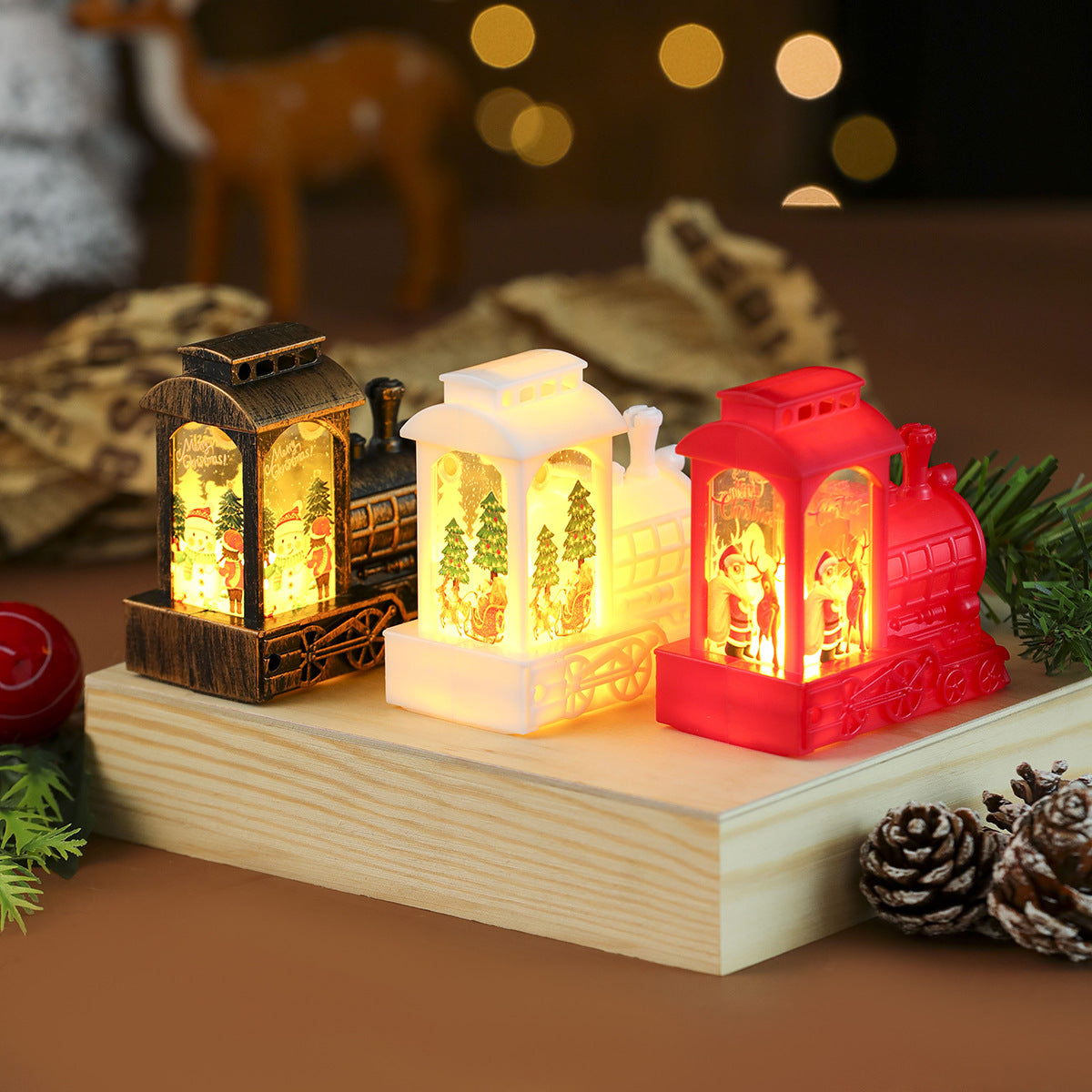Light Up Christmas Train Ornament with LED Santa Scene