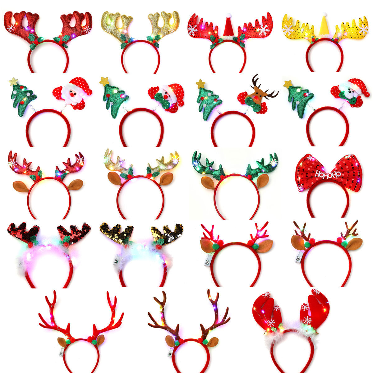 Light Up Reindeer Antler Headband with Glitter Foil Accents | Adjustable One Size Party Wear | Festive Christmas Photo Prop