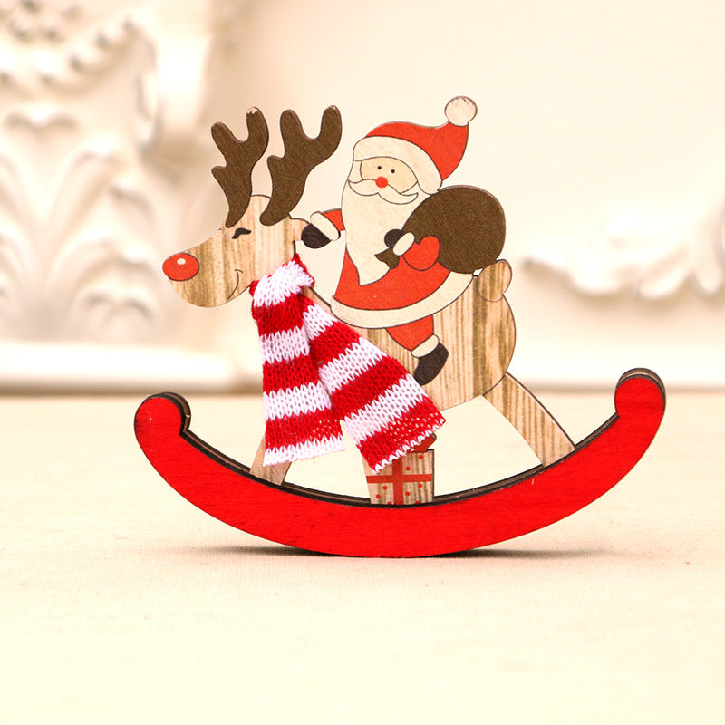 Wooden Reindeer Rocking Christmas Figurines with Santa