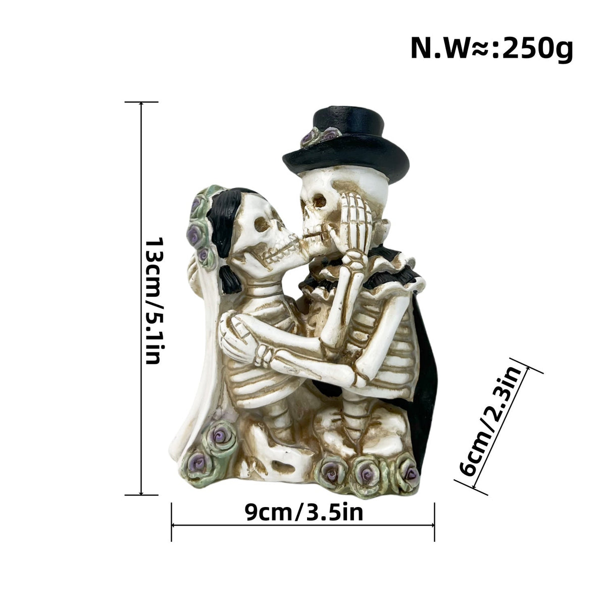 Halloween Skeleton Floral Decorative Figure | Available in 7 Colors | Stands on Shelves, Mantels, and Side Tables
