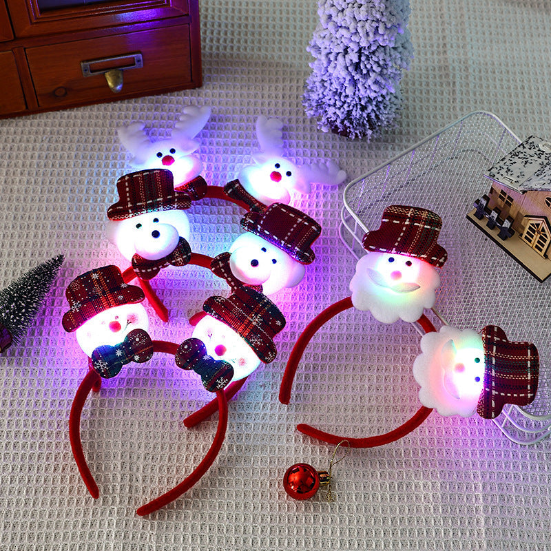 Light Up Christmas Headband with Snowman and Reindeer Ornaments