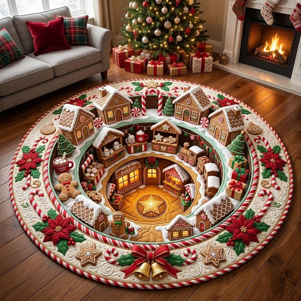 Round Christmas Area Rug with 3D Santa Design for Living Room