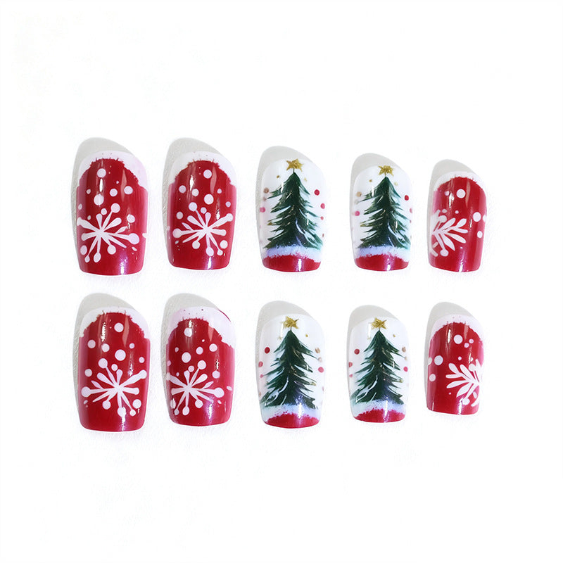 Christmas Press On Nails with Snowflake and Tree Designs