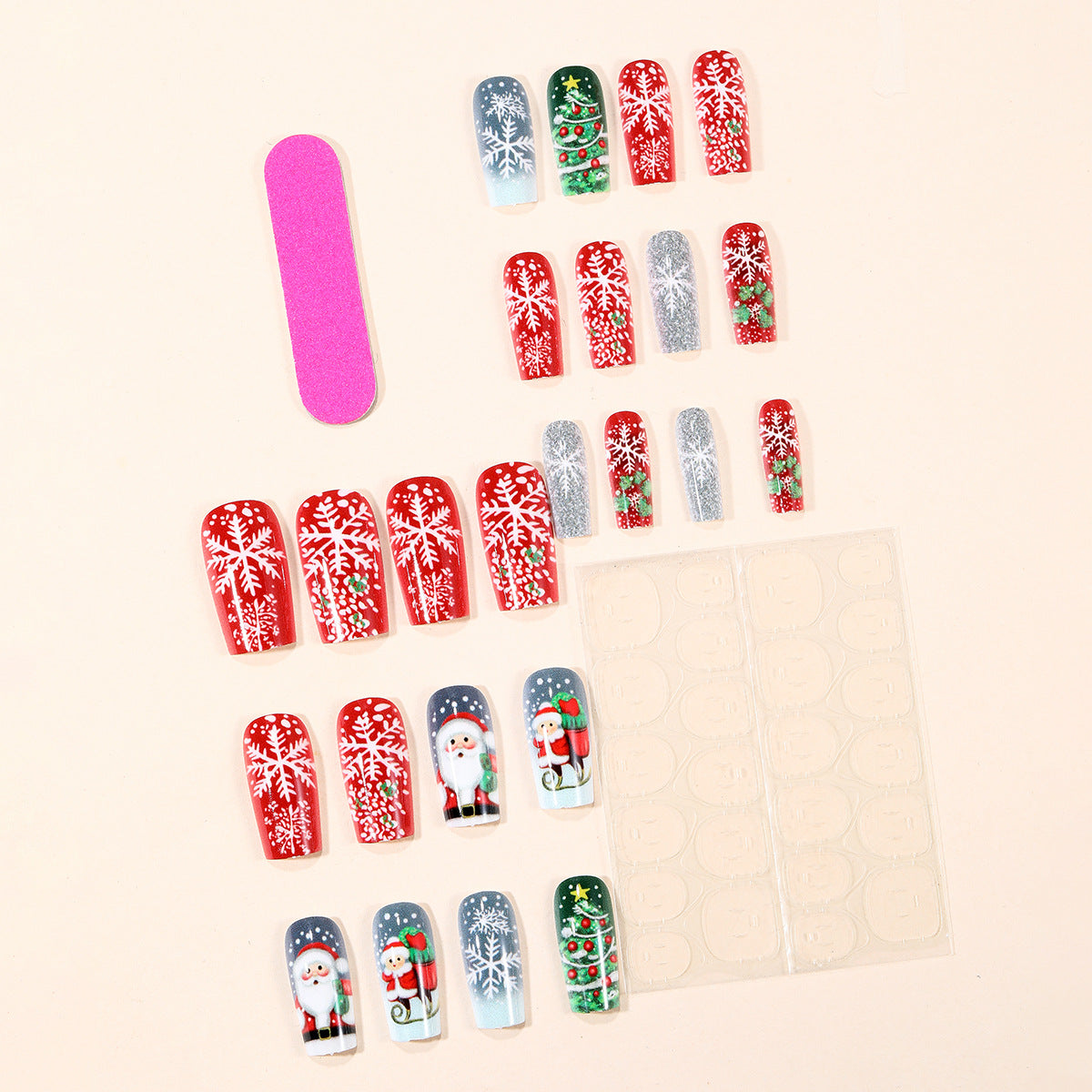 Christmas Press On Nails with Santa, Tree and Snowflake Art