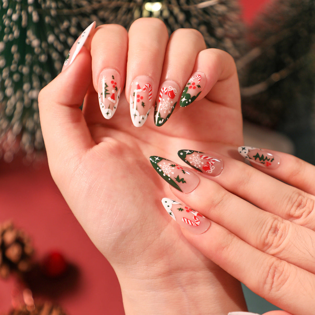 Christmas Press On Nails with Candy Canes and Snowflakes