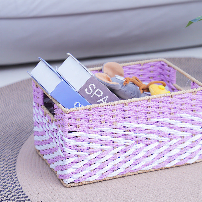 Woven Storage Organizer Basket with Side Handles | Paper Rope Bin for Toys, Blankets and Clothes | 6 Colors
