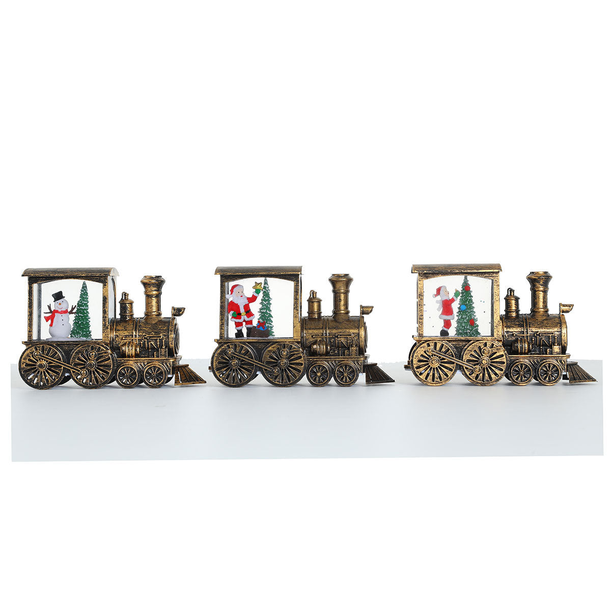 Light Up Christmas Train Ornaments with Santa and Snowman