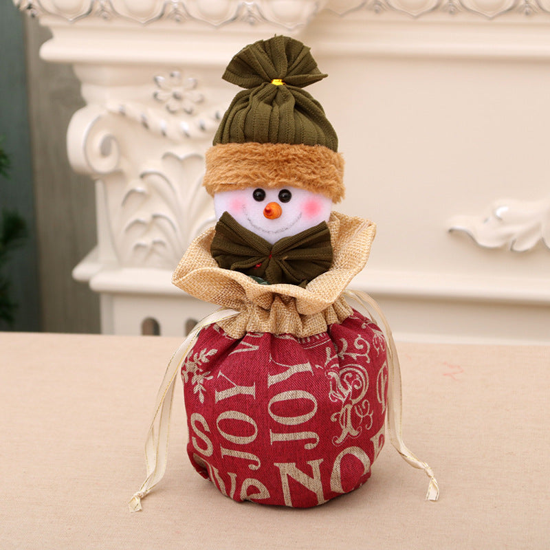 Christmas Figurines Fabric Drawstring Bag with Plush Santa Face
