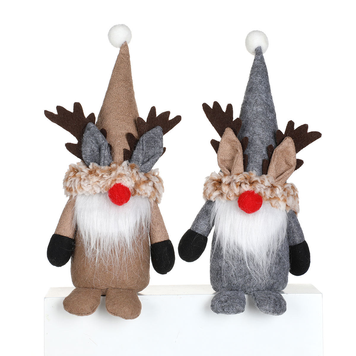 Reindeer Gnome Christmas Decor Figurine with Plush Beard