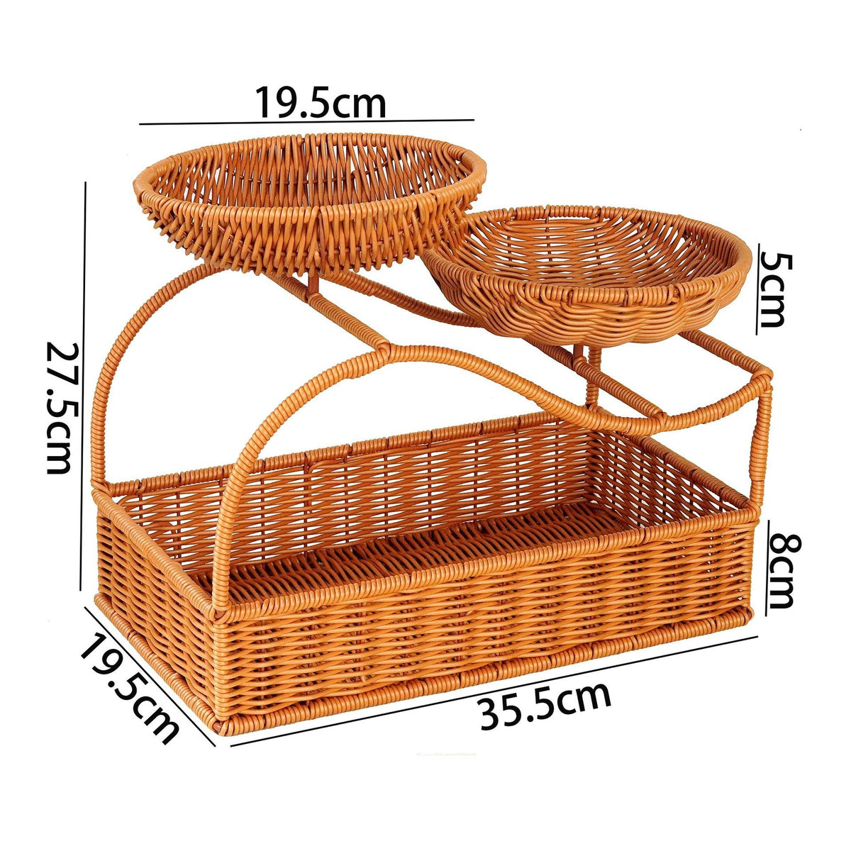 Two-Tier Fruit Basket in a Woven Rattan Look | Kitchen Organizers with a Carry Handle for the Counter | 2 Colors