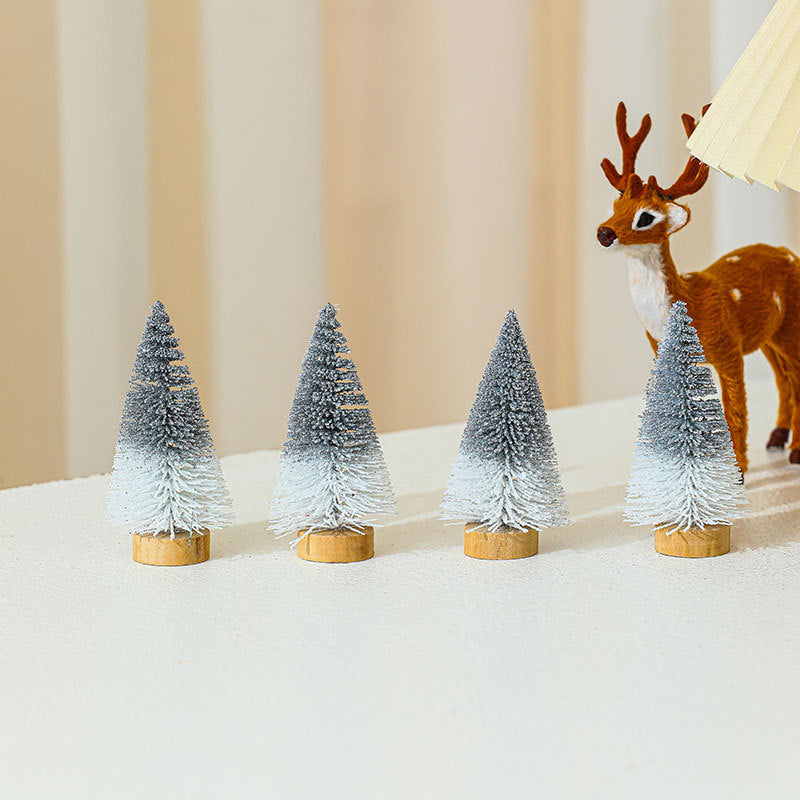 Miniature Christmas Tree Figures, Set of Four Heights | Realistic Conifer Detail | Tabletop and Mantel Decorations
