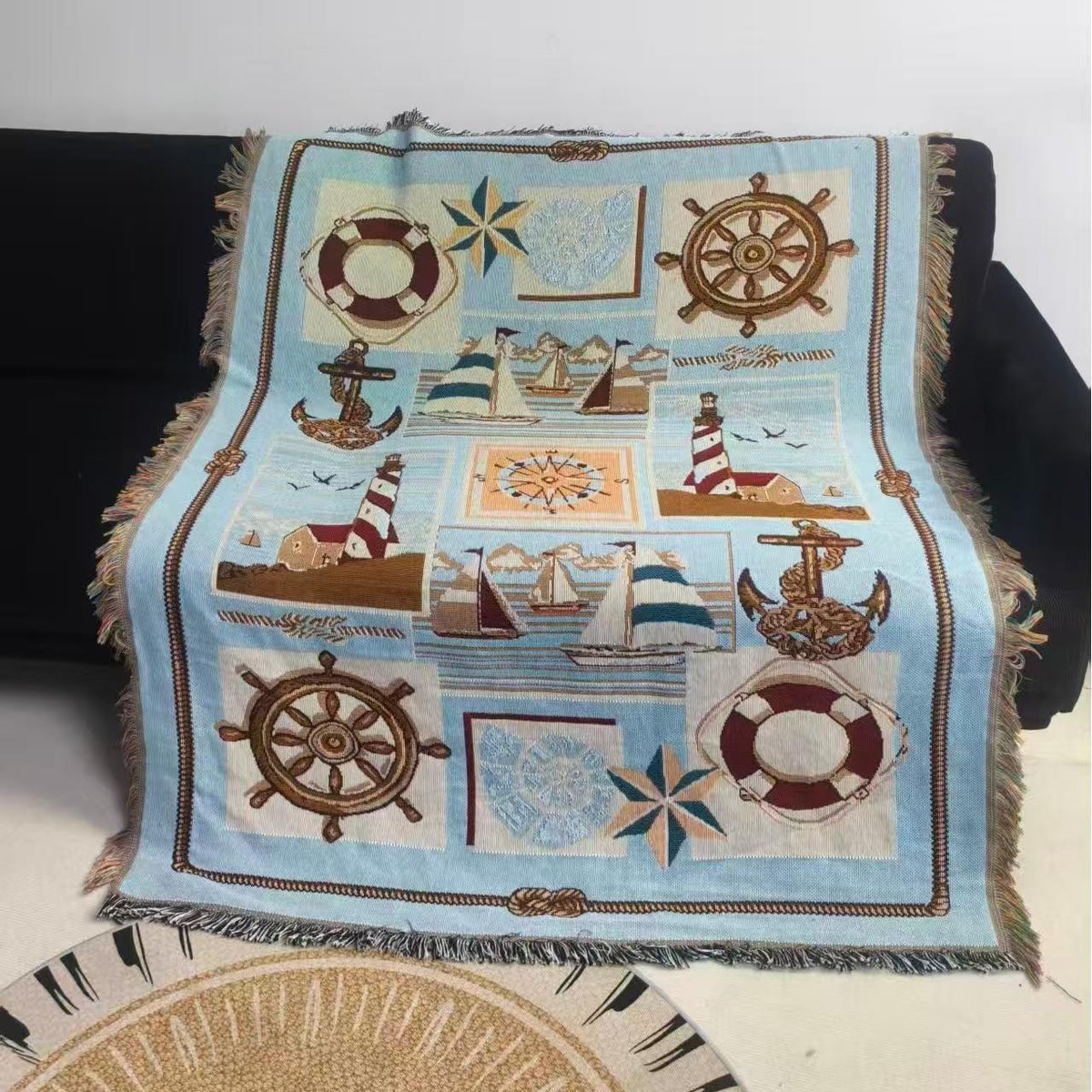 Woven Tapestry Throw in Nautical or Dragon Design | Warm Blanket for Sofa and Bed, 63 x 51 in | 2 Designs