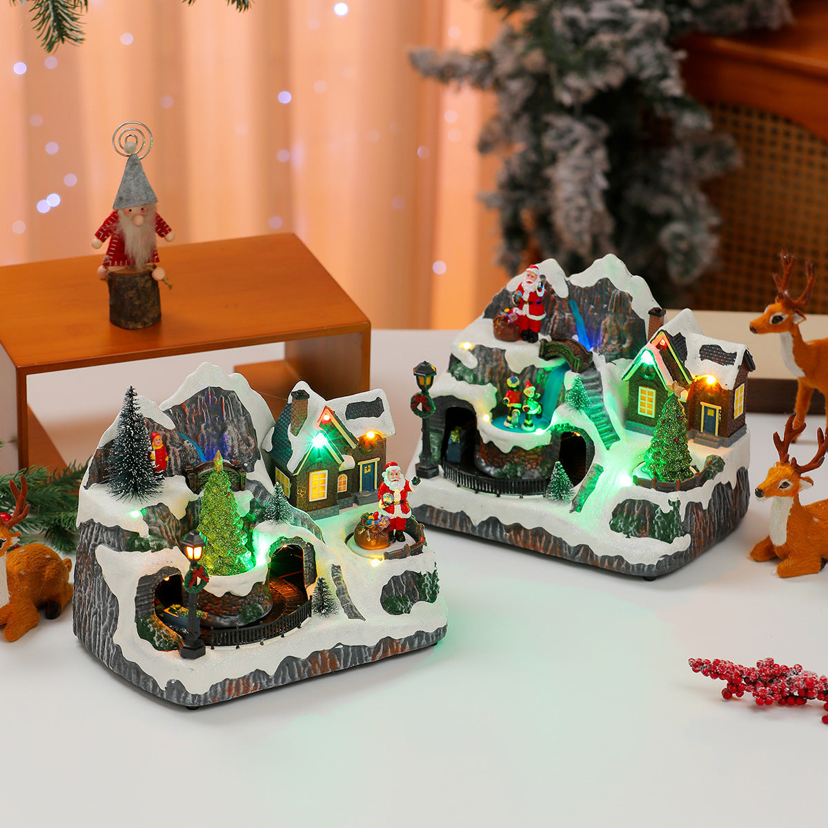 Light Up Christmas Village Decorations with Santa and Houses