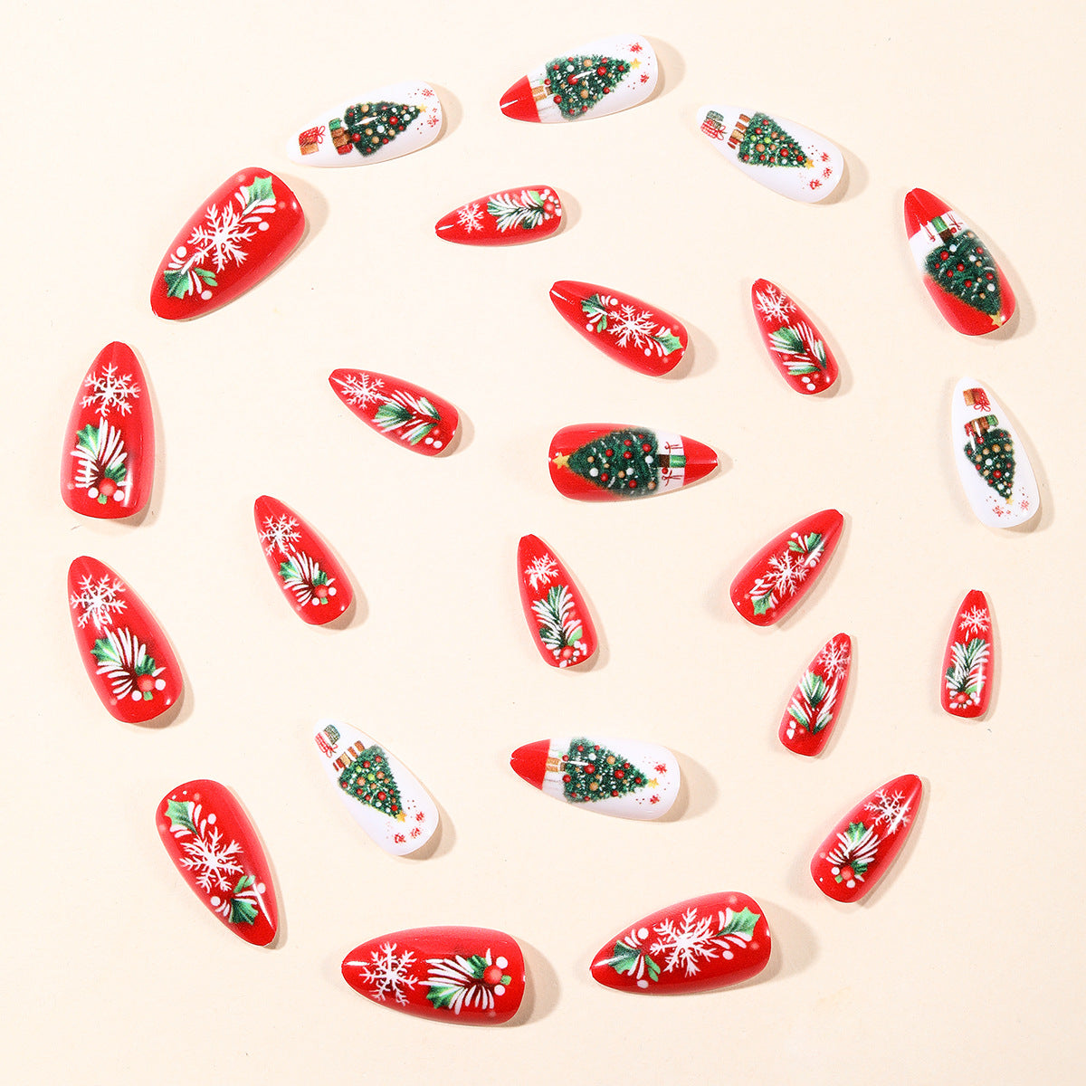 Christmas Press On Nails in Almond Shape with Holiday Designs