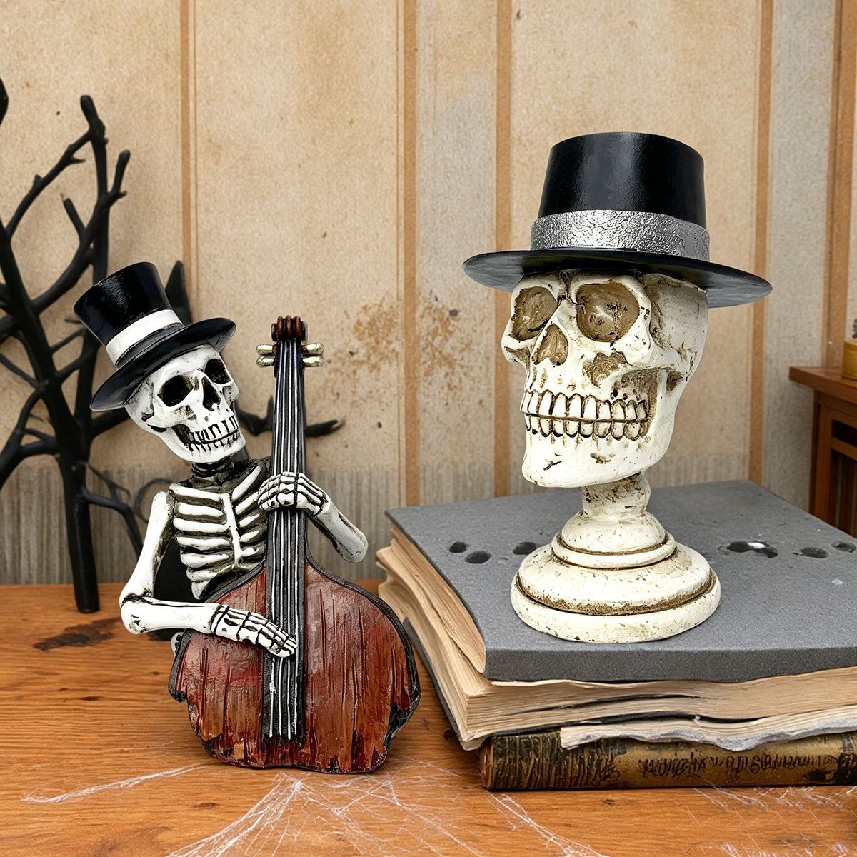 Halloween Skeleton Floral Decorative Figure | Available in 7 Colors | Stands on Shelves, Mantels, and Side Tables