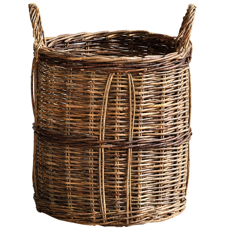 Woven Wicker Basket with Two Carry Handles | Laundry Storage for the Bedroom or Hallway | 13.4 in Across, 15 in Tall