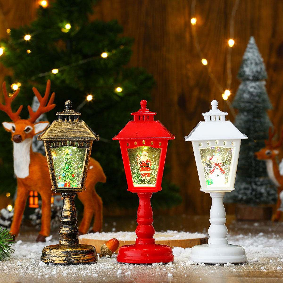 Christmas Lanterns Mini LED Street Lamp Style with Santa Scene