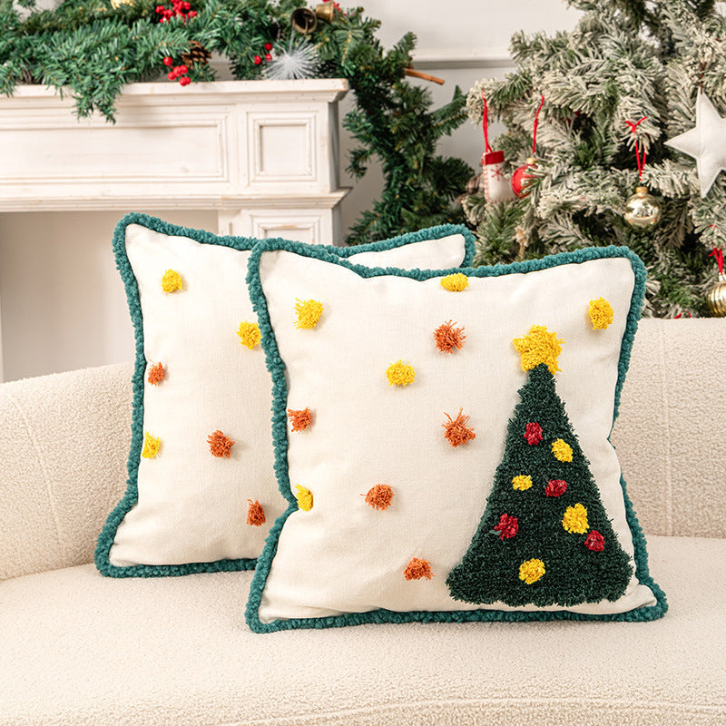 Christmas Throw Pillows Set with Tufted Holiday Tree Design