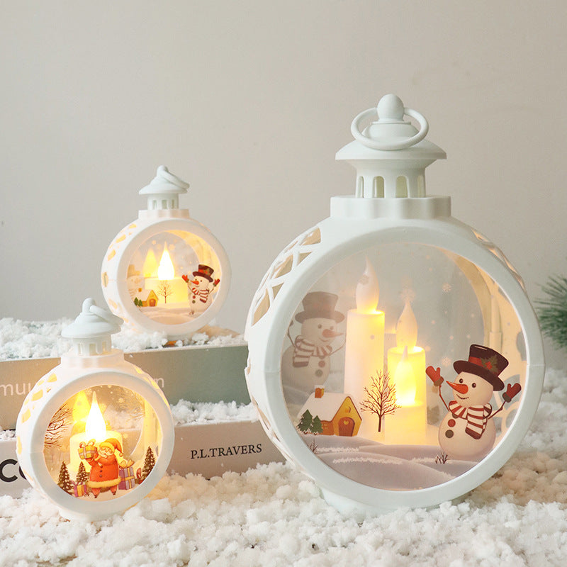 Christmas Lantern with LED Candle Light and Snowman Scene