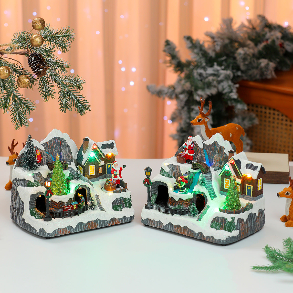 Light Up Christmas Village Decorations with Santa and Houses