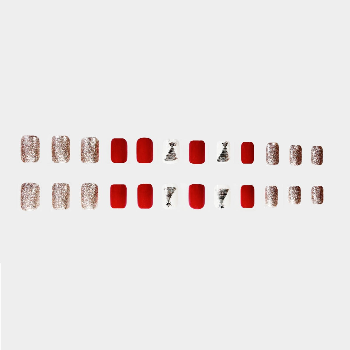Christmas Press On Nails with Tree Designs and Glitter