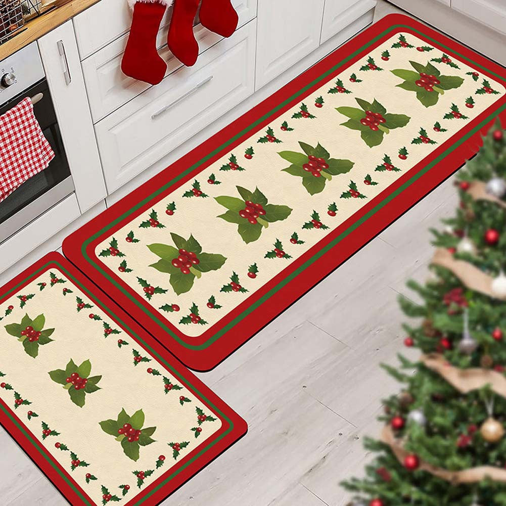 Christmas Kitchen Mat Set with Non Slip Backing, Washable