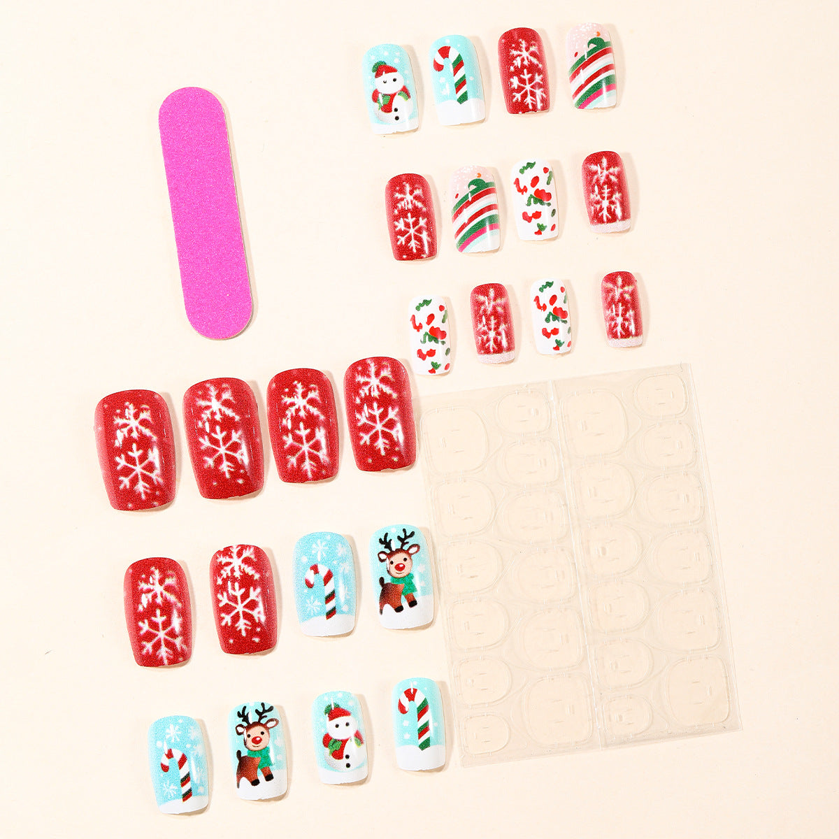 Christmas Press On Nails with Snowmen and Reindeer Designs