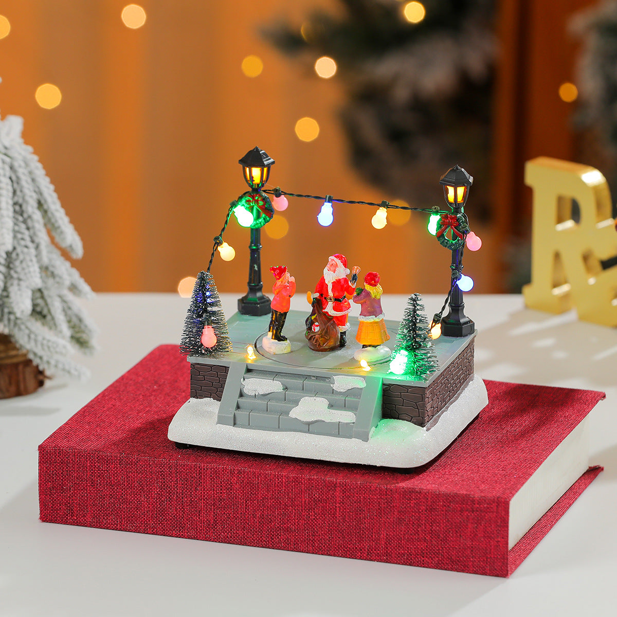 LED Lighted Christmas Town Figurines Skating Scene Set