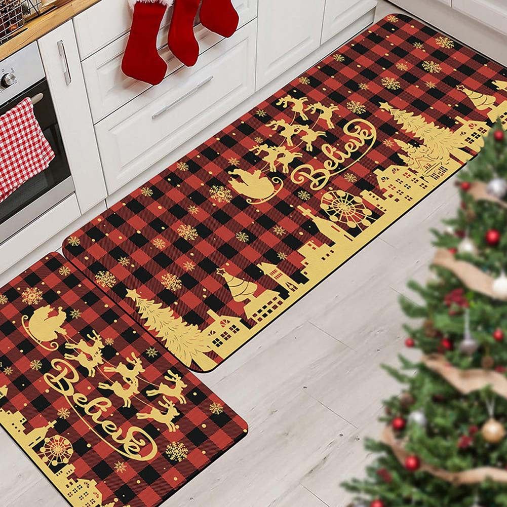 Christmas Kitchen Mat Set with Non Slip Backing, Washable