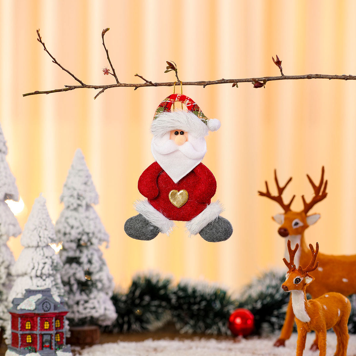 Plush Santa Ornament with Heart Accent and Festive Hat | Soft Durable Character Decor | Christmas Tree Decorations Indoor