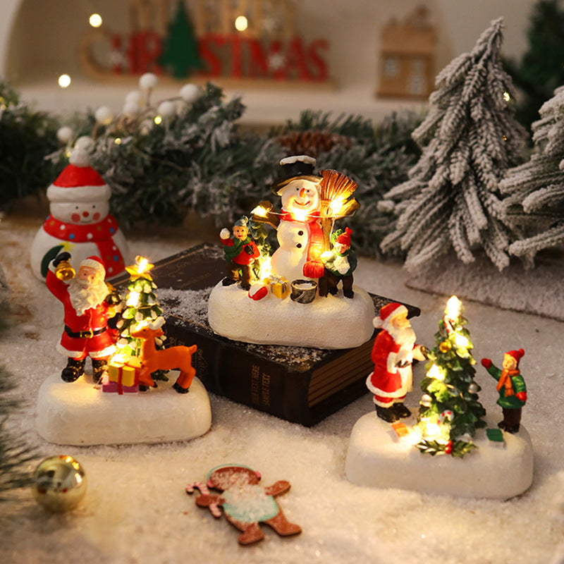 Light Up Santa Claus Figurine Set with Christmas Tree
