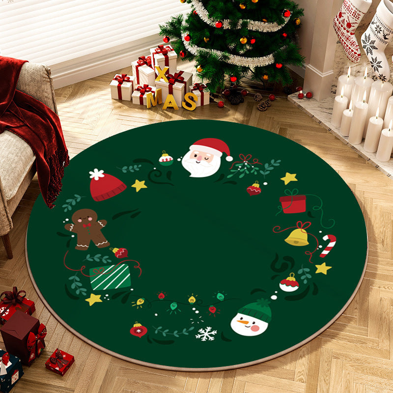 Round Christmas Area Rug with Gingerbread Holiday Designs
