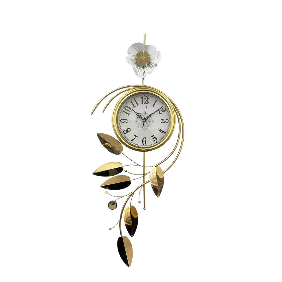 Large Wall Clock with Gold Floral Metal Frame | 38 in Tall and 17 in Wide | Bold Easy-Read Numbers