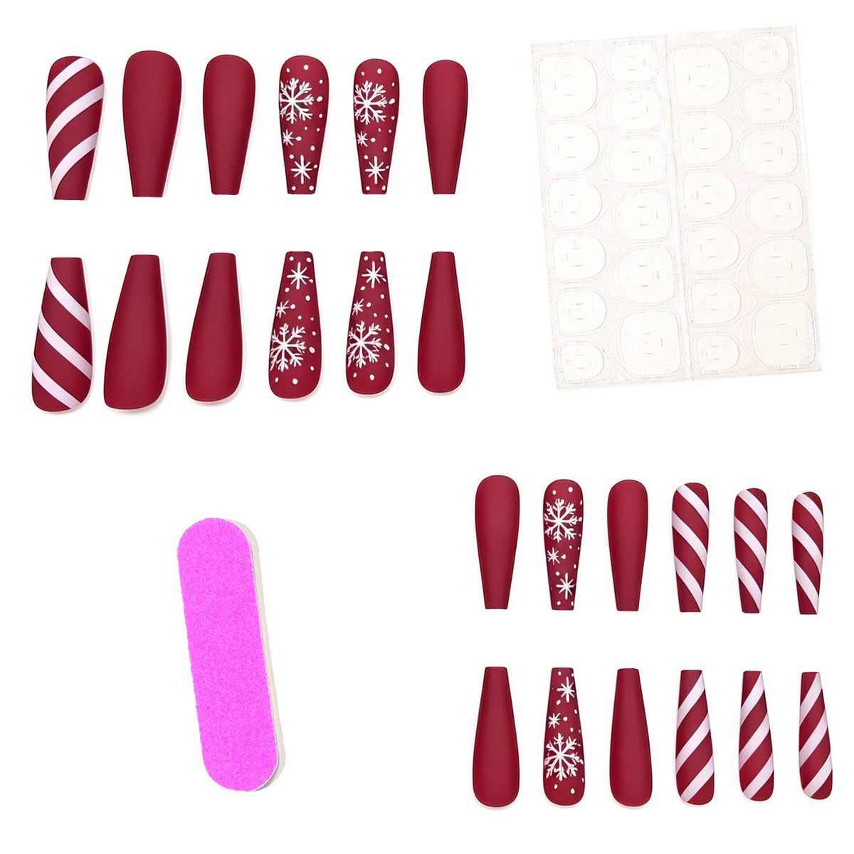 Christmas Press On Nails with Snowflake and Candy Cane Art
