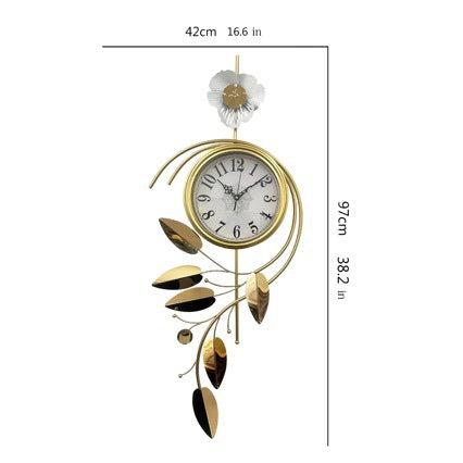 Large Wall Clock with Gold Floral Metal Frame | 38 in Tall and 17 in Wide | Bold Easy-Read Numbers