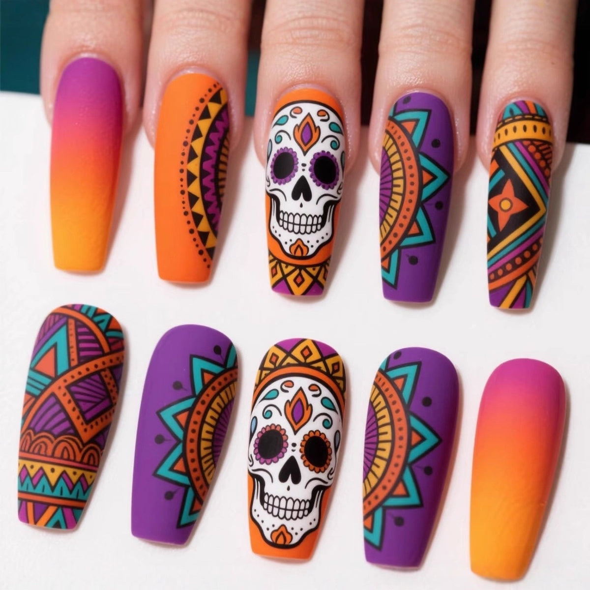 Halloween Skull Press-On Nails | Available in Yellow | Glue-Free Application in Minutes for Parties and Nights Out