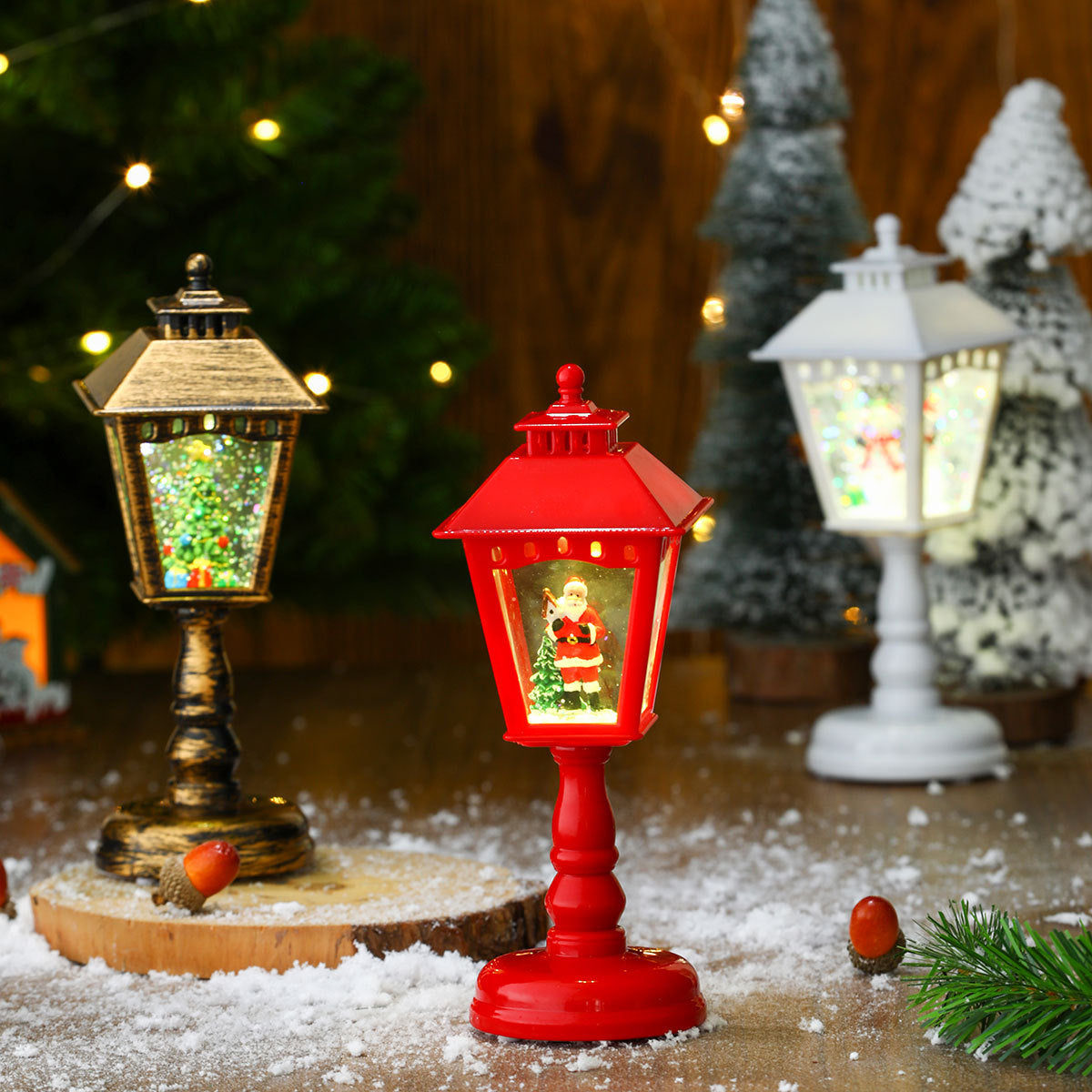Christmas Lanterns Mini LED Street Lamp Style with Santa Scene