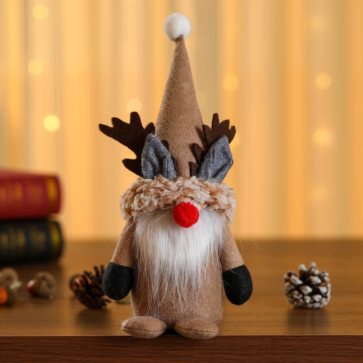 Reindeer Gnome Christmas Decor Figurine with Plush Beard