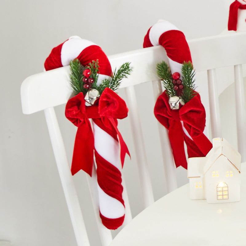 Velvet Candy Cane Christmas Tree Ornaments Set with Bows