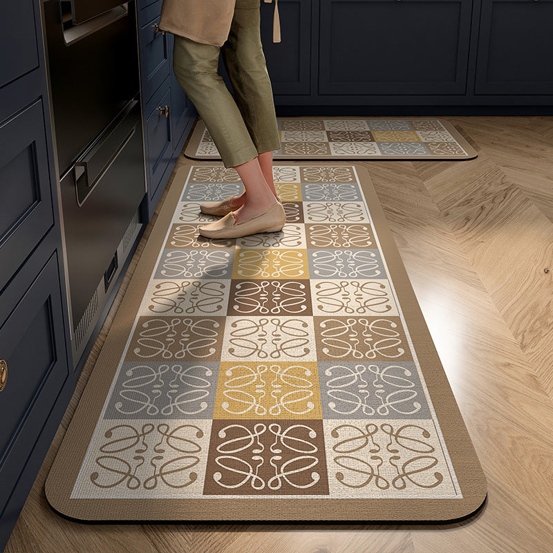Cushioned Kitchen Rug Runner with Tile Print Border | Non-Slip Backing for Sink and Stove | 13 Designs