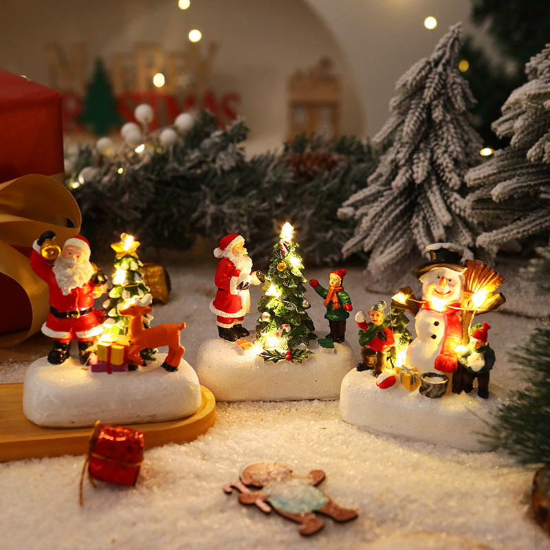 Light Up Santa Claus Figurine Set with Christmas Tree