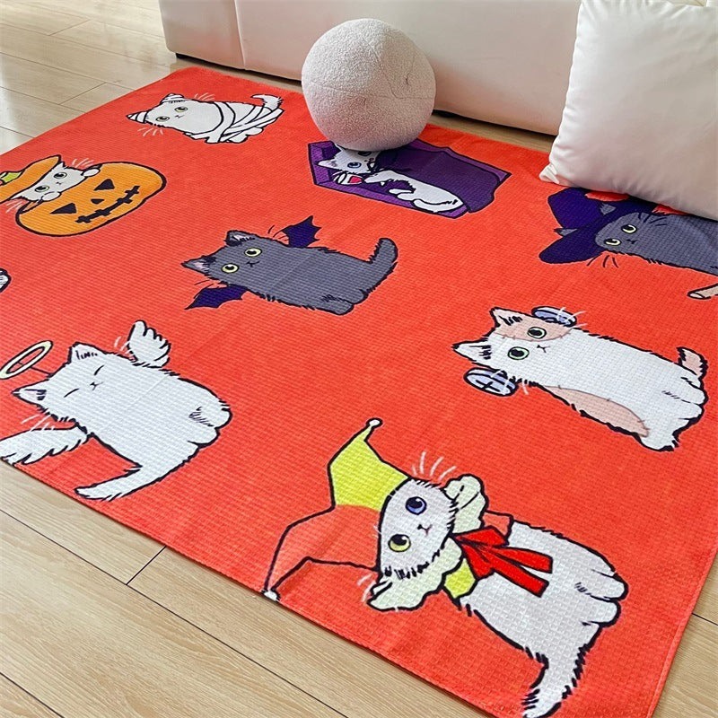 Halloween Cat Print Warm Blanket in Bright Orange | Soft Plush Throw for the Couch | 51 x 67 in | 3 Designs