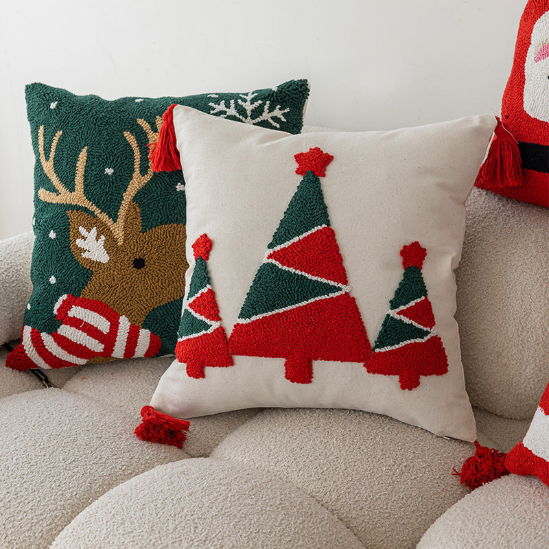 Tufted Cotton Holiday Pillows Christmas Throw Pillow Cover