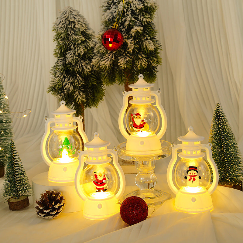 White LED Christmas Lanterns with Glass Globe and Metal Handle