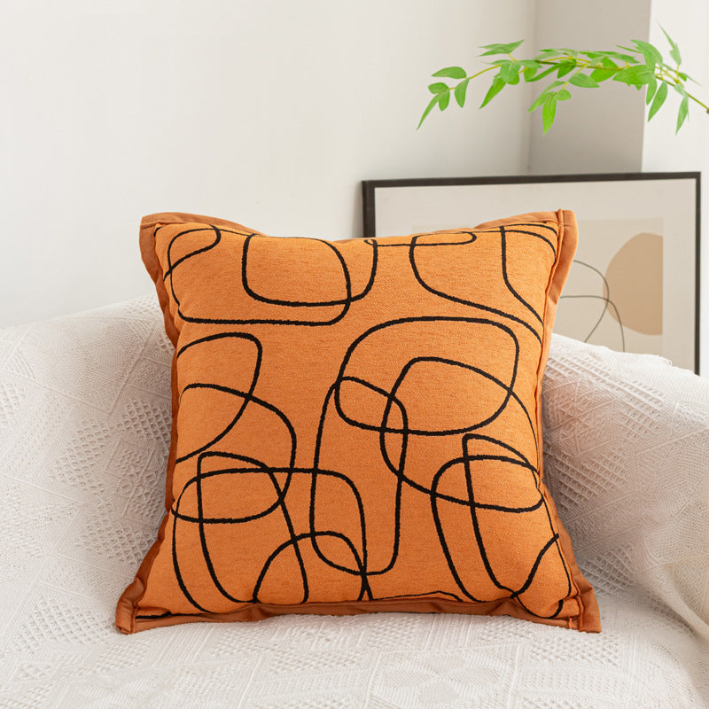 Abstract Line Embroidered Throw Pillow with Removable Cover | 18 x 18 in Accent Cushion for Sofa and Bed | 5 Colors