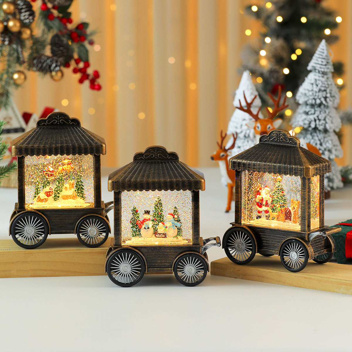 Vintage Christmas Lanterns Train Car with Music and Light