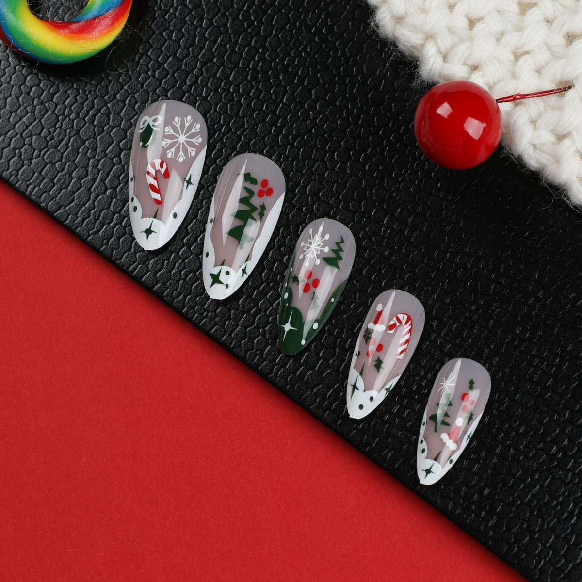 Christmas Press On Nails with Candy Canes and Snowflakes